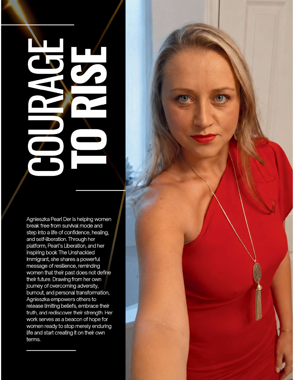 Fourth Pearl page from the BAUW feature titled Courage to Rise.